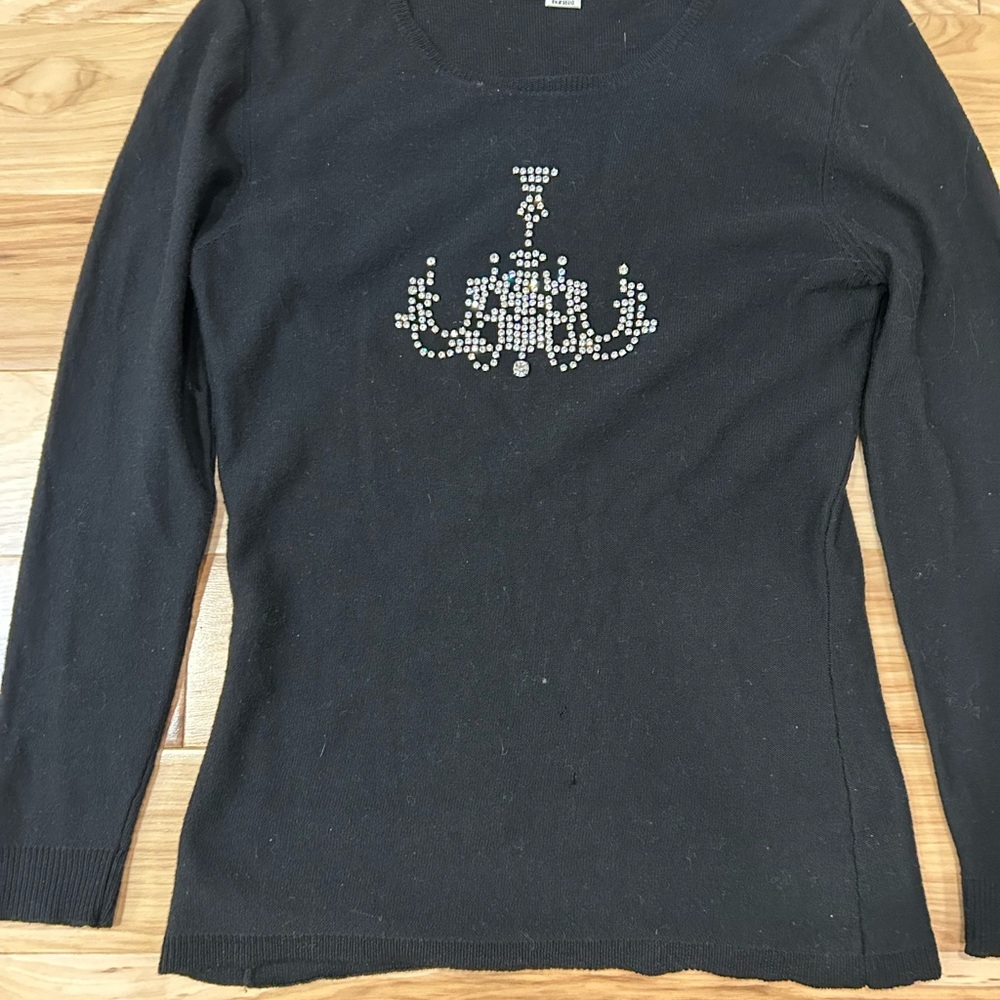 Tracy Reese Black Long Sleeve Top with Chandelier Design